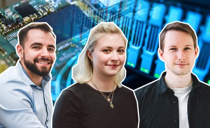 Foto-Collage: Die Absolventen des einjährigen Cybercrime-Vorbereitungsdienstes der Polizei Sachsen, Fabian, Jennifer und Riccardo